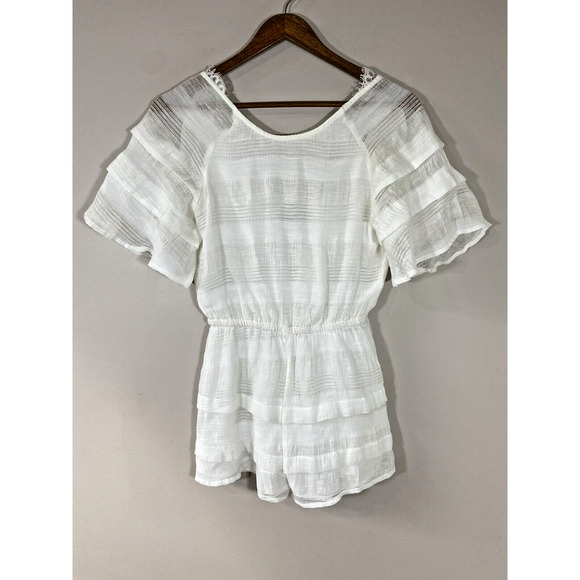 J.O.A. White Short Sleeve Romper Lace Ruffles Boho Size XSMALL - Picture 3 of 12